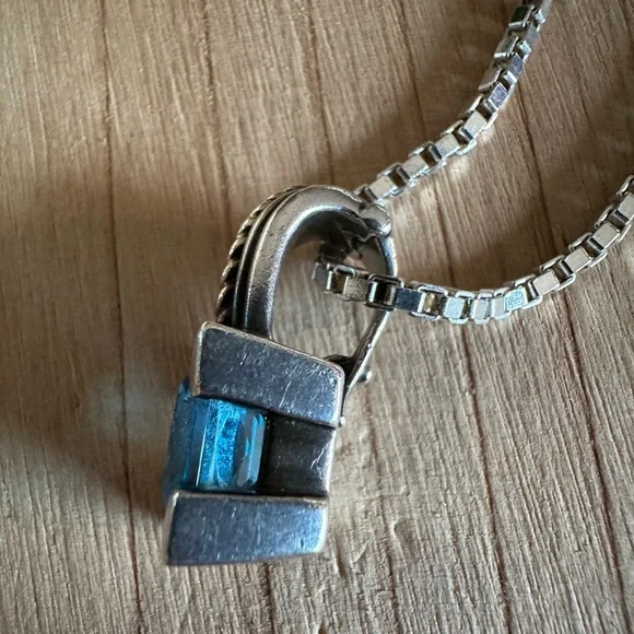 14k & Sterling Huge Blue Topaz Necklace - Picture 5 of 6